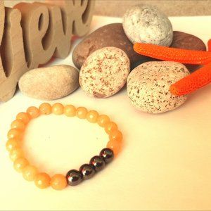Adjustable stone bracelet from India - Orange jade